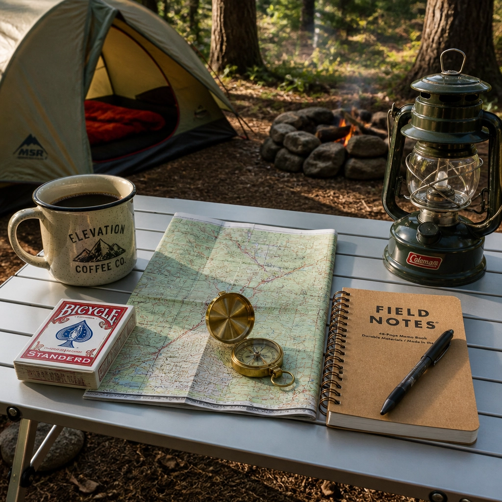 Analog Essentials on a Camp Table