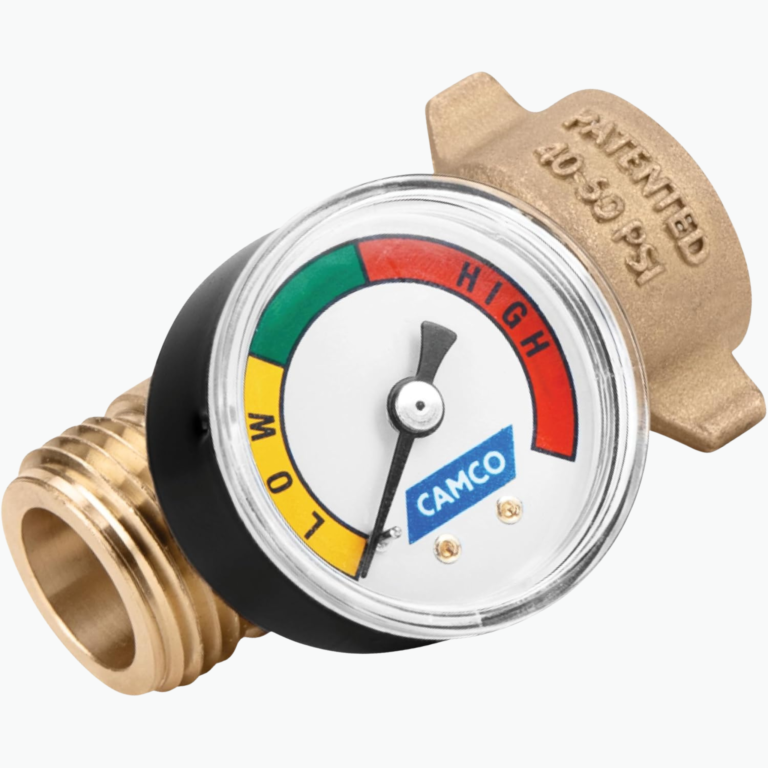 Camco RV Water Pressure Regulator with Gauge - Brass - Camco